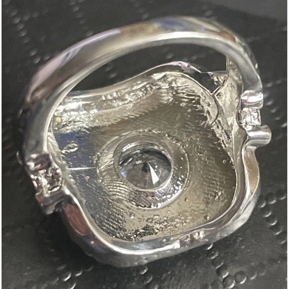 Art Deco Revival Ring Size 5.5 Solitaire Rhinestone Silver Tone Purple Enamel - Picture 10 of 13